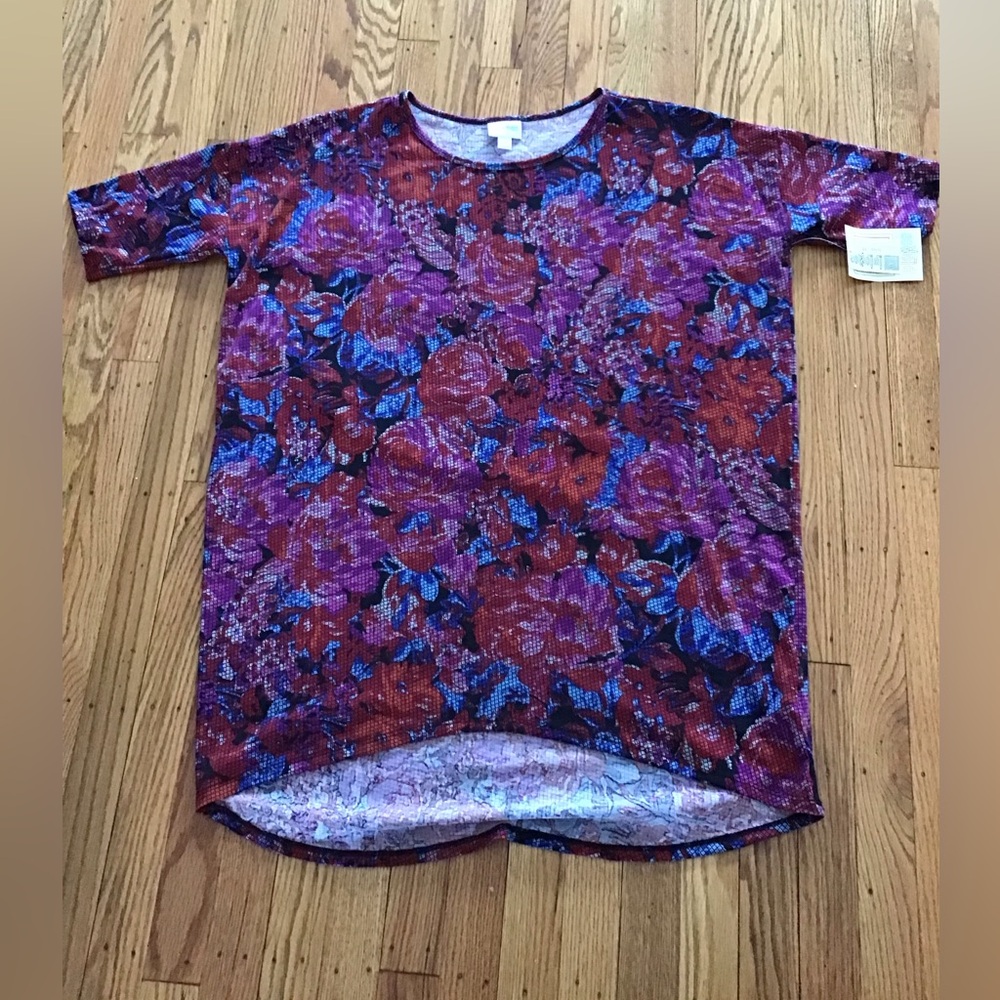 Lularoe Irma Floral Patterned Top in Red and Blue #24